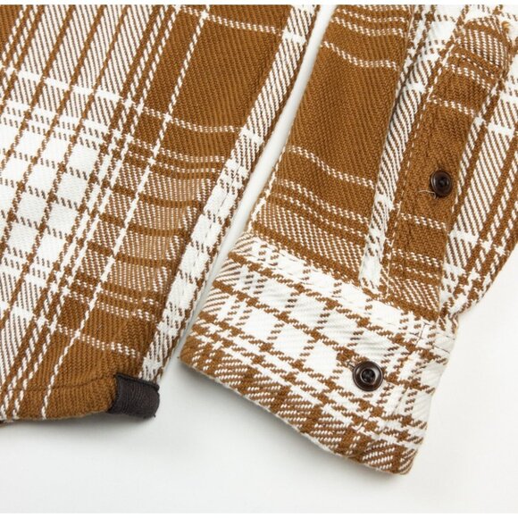 Outerknown Blanket Shirt Men's Small Heavyweight Flannel Orange Plaid Button-Up - Picture 5 of 14